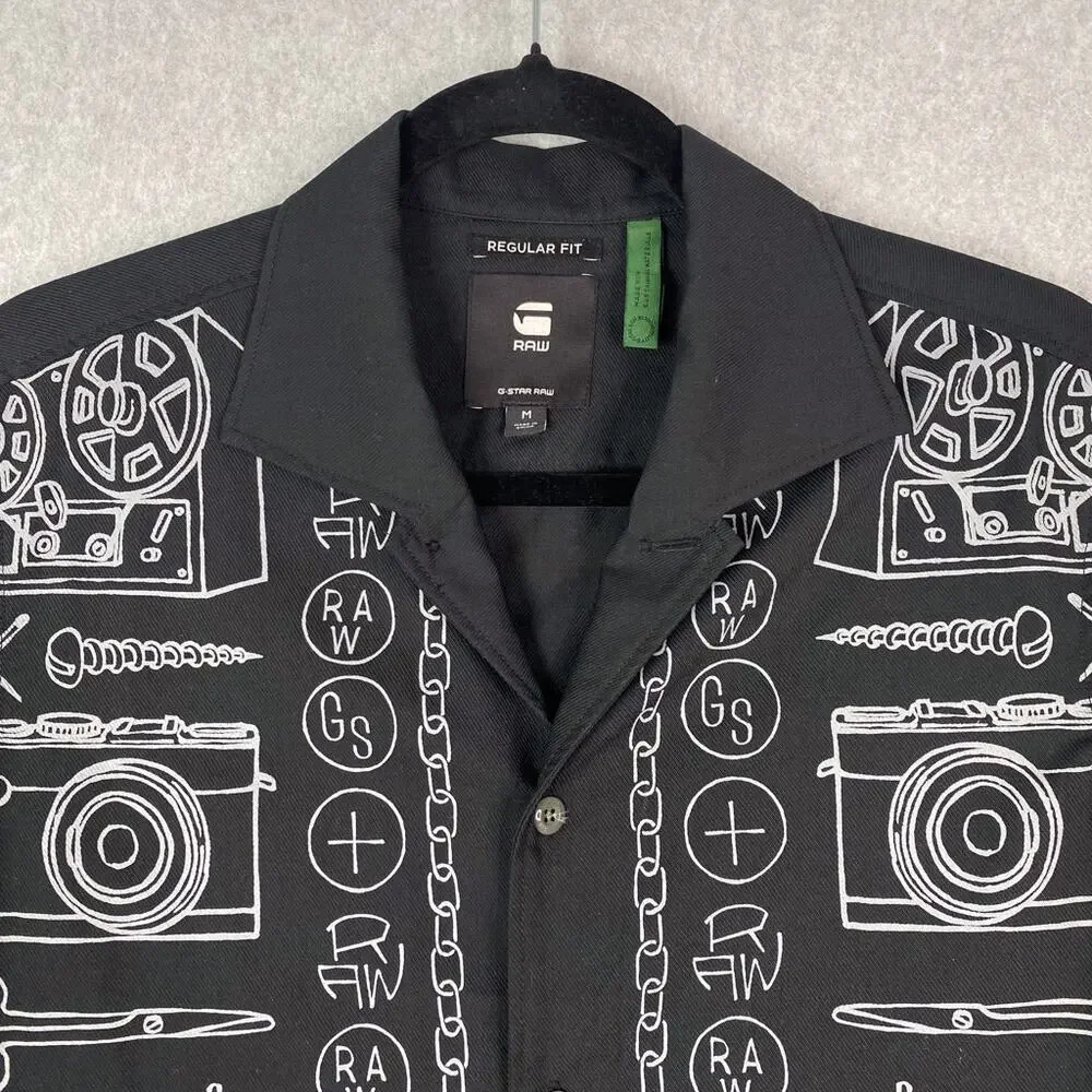 G-Star Raw Mens M Black Hawaiian Service Regular Fit S/S Button Camp Shirt